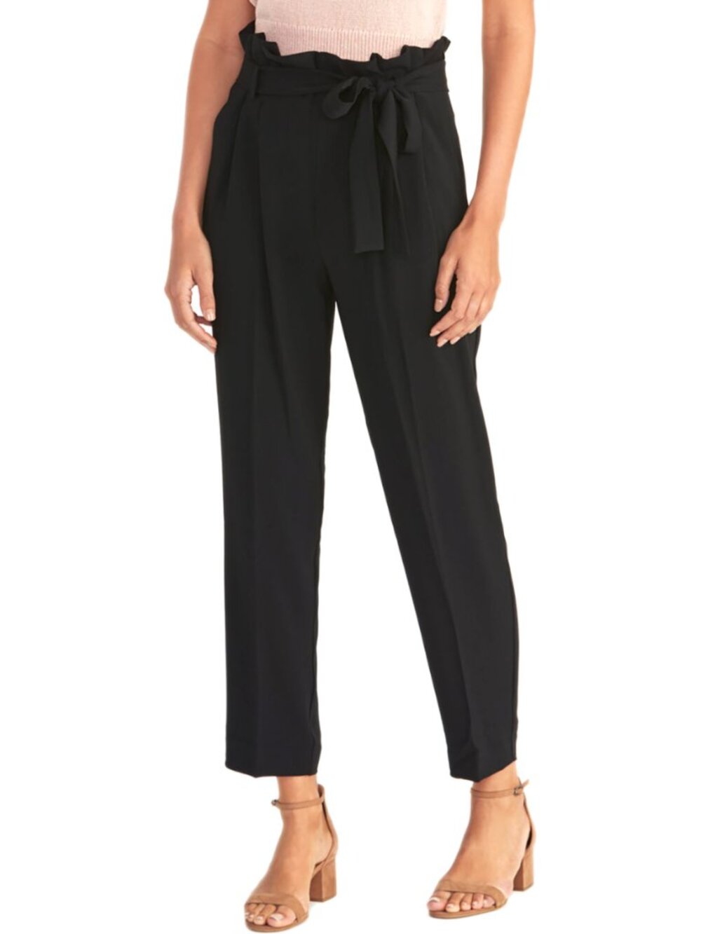 Rachel Roy Black Paperbag Tapered Leg Waist Tie Pants High Rise Career Trouser